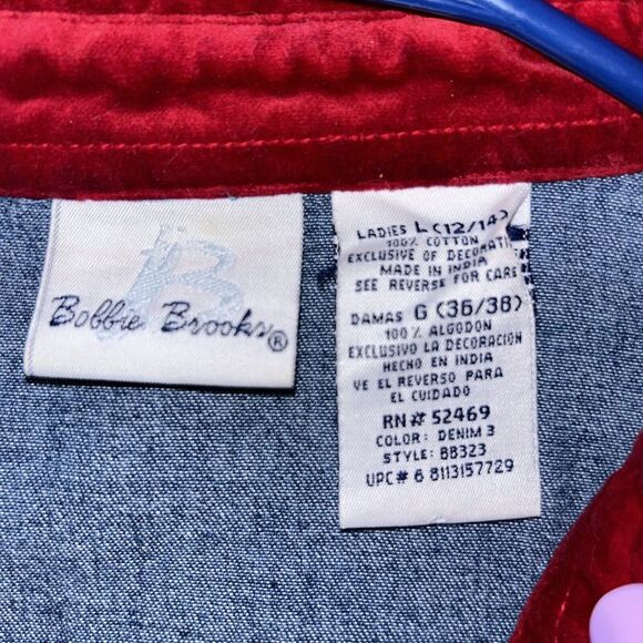 Women's Bobbie Brooks Christmas Embroidered Denim Jean Shirt Size L - Picture 4 of 5